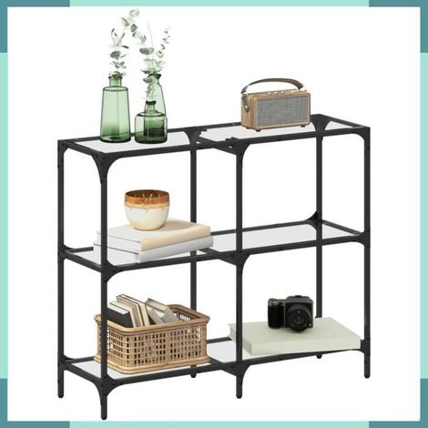 846028 Table console avec dessus en verre transparent 98x30x81cm acier (1/5)
