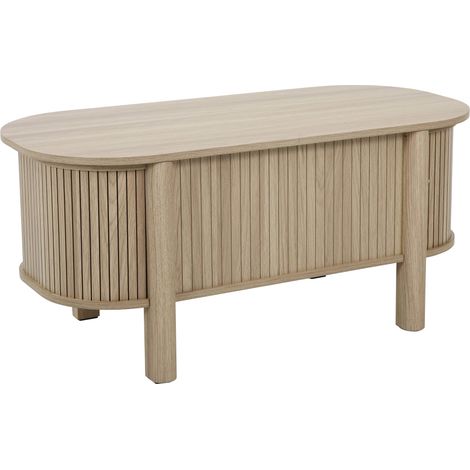 Table basse relavable effet bois ovale 100x48 cm bois clair (1/5)
