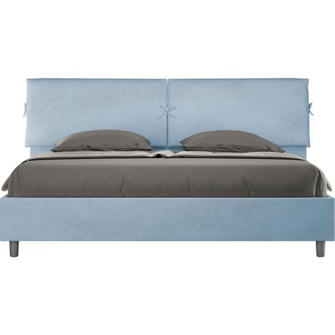Letto matrimoniale king size con rete imbottito 200x210 microfibra azzurro Mados