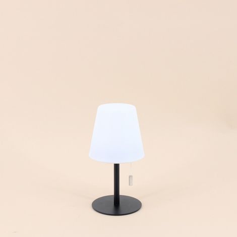 Lampe recharg. USB IP44 métal noir et abat-jour blanc 20cm