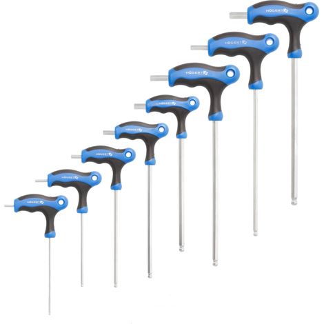 Högert Technik - Set di chiavi esagonali tipo T con sfera - lungo - 8 pezzi Ø 2,5 3 4 5 6 7 8 10 - Realizzato in acciaio S2 di alta qualità - Resistente alla deformazione e all'abrasione - Manico a