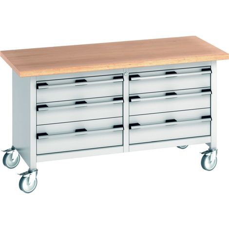 Bott Werkbank cubio Multiplex-Arbeitsplatte 1500 x 750 x 840mm RAL 7035