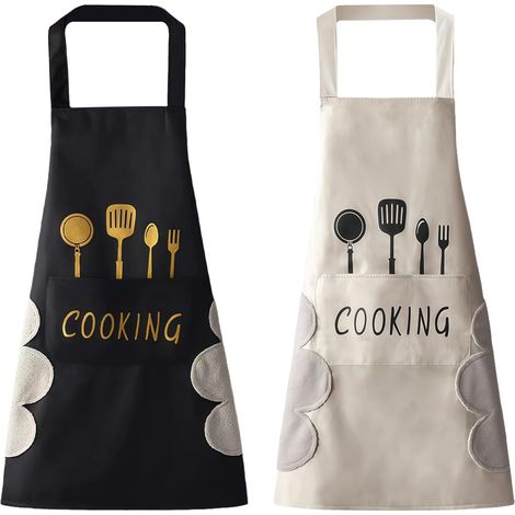 2 Pièces Tablier de Cuisine pour Femme, Cadeau Couple Tablier pour Mariage Tablier Cuisine avec Chiffon Essuyable, Etanche Reglable Tabliers avec 2 Poches, pour Familial Cuisine, Jardinage, Café (1/5)