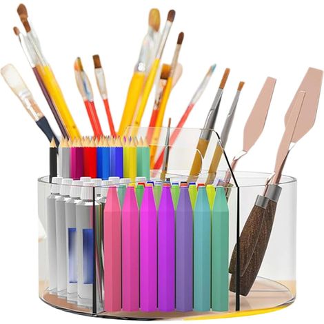 Pot à crayons rotatif pour bureau - Organiseur de crayons transparent - (1/5)