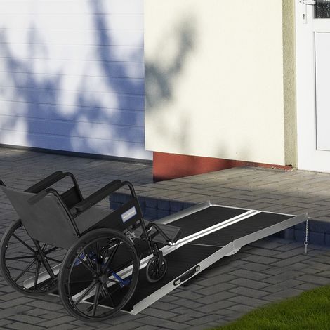 Rampe Pliable pour Fauteuil Roulant en Aluminium avec Revêtement Antidérapant et Bords de Sécurité, 183x73.5 cm, Noir