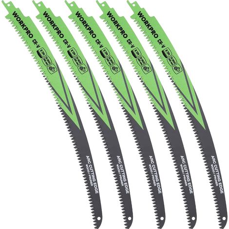 Jeu de 5 Lames de Scie Sabre de 380 mm Lames de Scie Sabre à Dents Japonaises, avec Bordure Arquée et 6 Dents par Pouce, Idéales pour la Coupe de Bois (1/5)