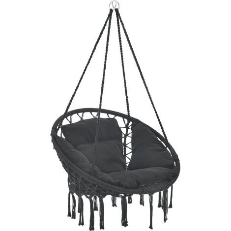 Hamac siège rond avec coussin chaise suspendue diamètre d'assise 60 cm noir