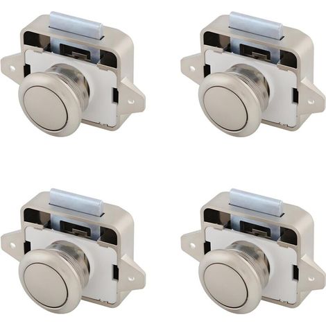 Verrou de tiroir coulissant sans clé - verrou de porte de placard - convient aux camping-cars, bateaux, yachts et fourgons aménagés. Nickelé, lot de 4. (1/5)