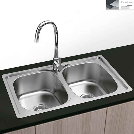 Fregadero Encastrar Cuadrado - 2 Senos 80x44 - Dublin - Acero Inox