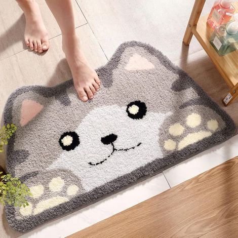 BelleRise - Tapis de bain chat mignon en microfibre, absorbant, antidérapant et doux, tapis de douche 45 x 76 cm (1/5)