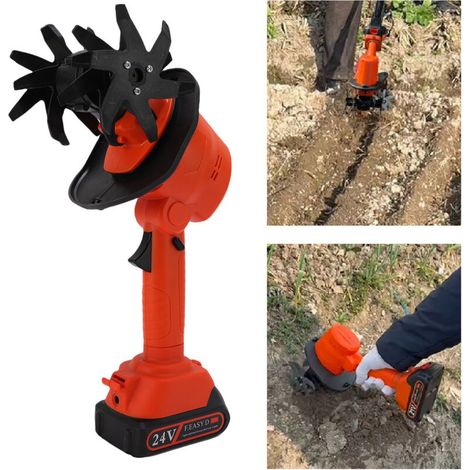 Motobineuse Electrique, 21V Motoculteur sans Fil avec 1 Batteries 3000mAh et 4 Lames Métalliques 10cm Largeur de Travail 10cm Profondeur de Travail 235 TR/Min Vitesse (1/5)