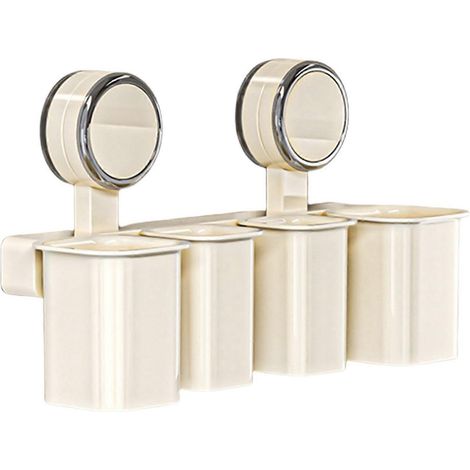Étagère de rangement de salle de bain détachable, porte-brosses à dents à ventouse, fixation murale, support pour brosses à dents sans perçage, grande taille avec 4 compartiments, blanc laiteux. (1/5)