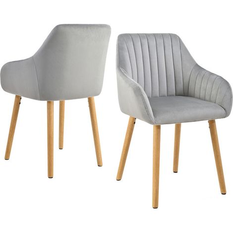 Goeurvant Minimalistische Esszimmerstühle mit bequemer Rückenstütze, ergonomischen Armlehnen und stabilen Holzbeinen - 2er Set – Hellgrau