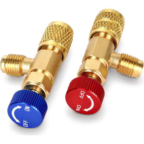 Lot de 2 soupapes de remplissage de réfrigérant pour climatiseur - En laiton - Valve de sécurité liquide - Adaptateur de sécurité - Valve de régulation de débit R410 R22 - Raccord pour pièces (1/5)