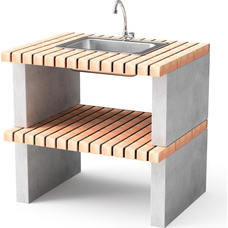 MOVELAR - Módulo lavabo y grifería Albufeira para Barbacoa de Obra Prefabricada (Gris, naranja - 95 x 70 x 80 cm) - Uso en Exteriores (1/2)