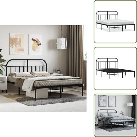Cadre de lit métal sans matelas avec tête de lit noir 140x190cm - Cadre De Lit - Lit Double - Lit Metal - Literie - Meuble Chambre (1/5)