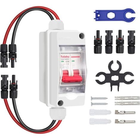 SJLERST Interrupteur de Déconnexion PV DC 32 A 500 V, MCB 2P Commutateur D'air de Commutation de de Dissipateur de Courant Solaire, Disjoncteur Miniature avec Boîtier de Distributio (1/5)