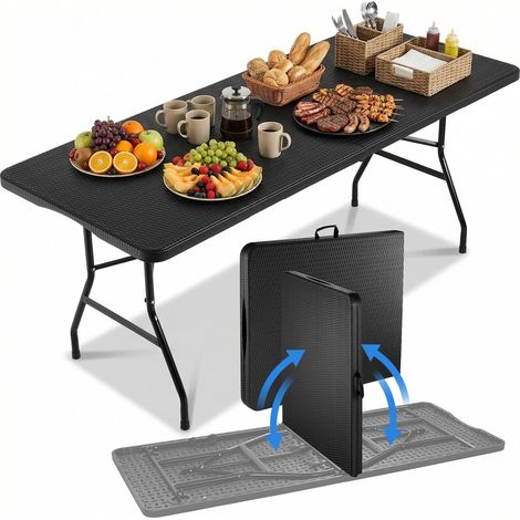 Klappbarer Buffettisch 180x75 cm, Gartentisch aus robustem HDPE-Kunststoff, Kapazität für 10 Personen, maximale Belastung 150 kg, für Camping, Terrasse und Balkon, Partys oder Strand - (Dunkelgrau in (1/5)