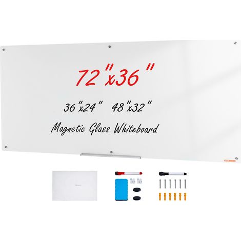 VEVOR Pizarra Blanca de Vidrio Magnetica, Pizarra de Borrado en Seco, Pizarra de Vidrio Blanca Grande Montada en la Pared sin Marco, con Bandeja para Marcadores, un Borrador y 2 Marcadores, Blanco