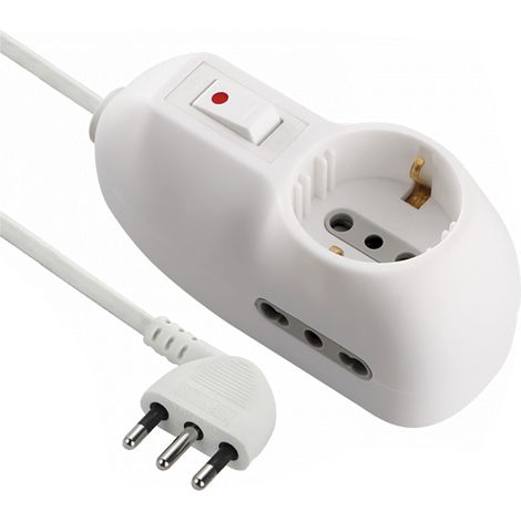 MULTIPRESA CON INTERRUTTORE 1 Schuko + 2 Bival.10/16A - 62023  - ELECTRALINE
