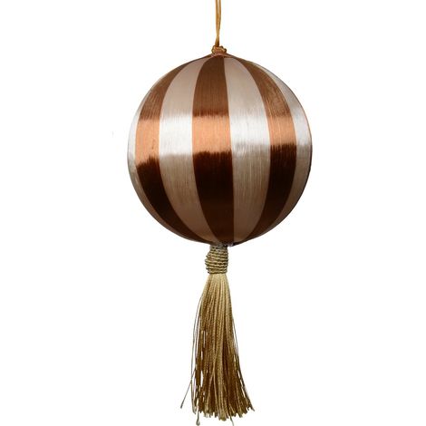 Kaemingk – Boule de Noël rayée crème/cuivre avec gland – Soie et mousse, Ø 10 cm