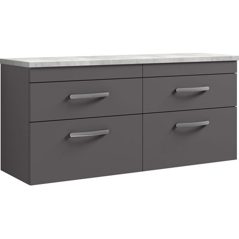Nuie Athena Wall Hung 4-Drawer Vanity Unit with Bellato Grey Worktop 1200mm Wide - Gloss Grey (1/4)