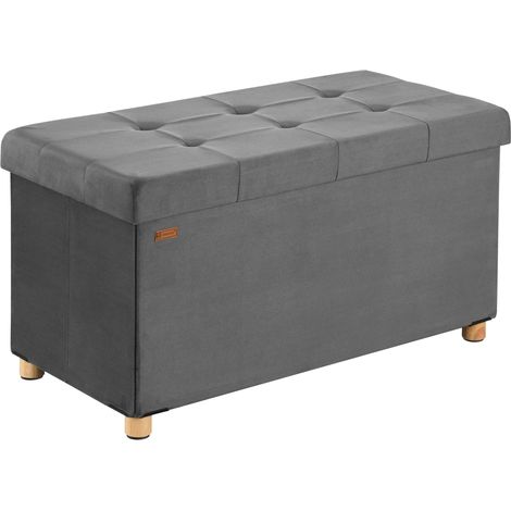 Banco terciopelo antracita 76x38x42cm plegable con espacio de almacenaje (1/5)