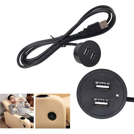 USB-Ladebuchse – Zwei USB-Anschlüsse, 5V/1A-Ladegerät mit 1,5 m Kabel – Unterputzmontage für Smartphone, Kamera und Tablet (1/5)