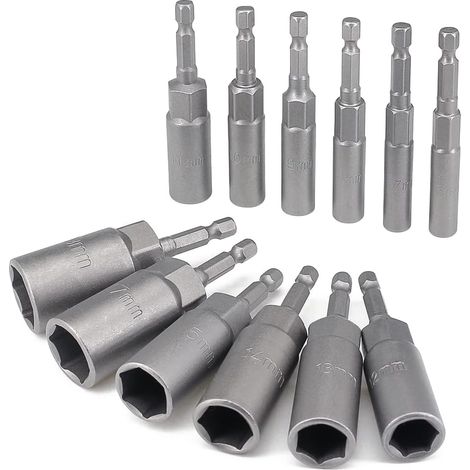 Set di 12 bussole profonde da 6-19 mm, punte per cacciavite con gambo esagonale da 1/4", avvitatore a impulsi a lunga portata, estrattore per bulloni, bussole per utensili elettrici a cambio rapido