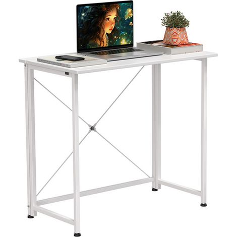 Haloyo® Biegsamer Schreibtisch für Computer, Arbeitsplatztisch, Klappbarer Schreibtisch zum Lernen, Arbeiten, geeignet fürs Schlafzimmer, Maße: 80x45x74cm, weiß (1/5)