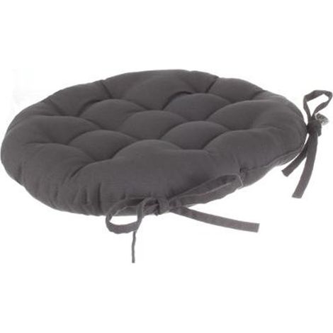 Pegane – Lot de 6 galettes de chaise ronde en coton gris foncé – Diamètre 38 cm – Finition nouettes – 12 boutons ton sur ton