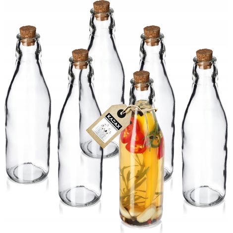 KADAX universale Flasche mit Korken, 6er Set, transparente Glasflasche mit Korkstopfen, Öl-Karaffe,