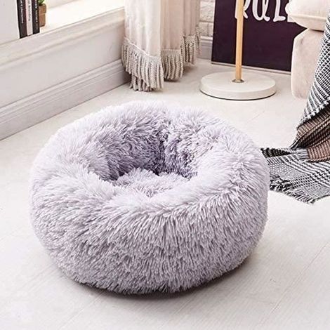 1 Panier pour chat et chien, tissu en peluche doux, rembourrage PP gris, lit confortable 50x50cm, pour animaux de compagnie