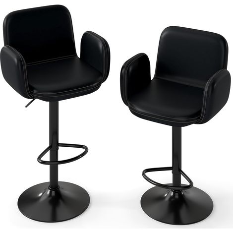 COSTWAY Lot de 2 tabourets de bar, tabourets pivotants à hauteur réglable, assise rembourrée, tabourets de cuisine modernes avec accoudoirs et repose-pieds, tabourets de comptoir pour salle à manger, (1/5)