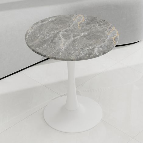 REDOM Mesa de centro redonda, diseño moderno minimalista, mármol artificial, blanco antiguo y gris (1/5)