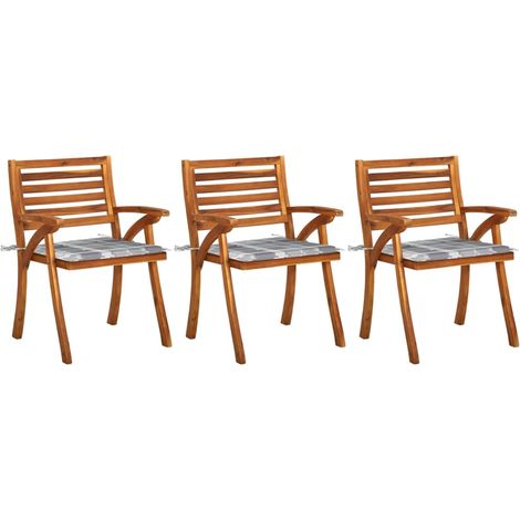 Lot de 3 Chaises de salle à manger de jardin avec coussins - Chaises à dîner de jardin Acacia massif BV801205 - BonneVie (1/5)