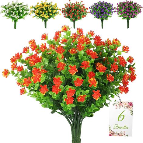 Fleurs Artificielles - Plantes Fausse Vertes UV Résistantes pour Décoration Extérieure et Intérieure - Lot de 6 Bouquets avec Tiges Flexibles - PE Haute Qualité (1/5)