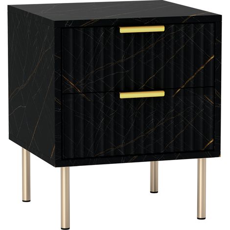 Stylish Black Two-Drawer Nightstand-Durable Particle Board Design for Modern Bedrooms