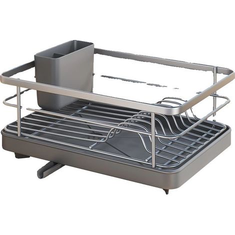 Égouttoir avec bac de récupération - Égouttoir - Rangement de cuisine - Égouttoir à ustensiles de cuisine - Acier au carbone - Gris (1/5)