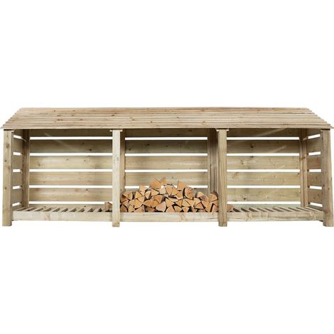 Slatted wooden log store W-335cm, H-126cm, D-88cm - natural (light green) finish (1/3)