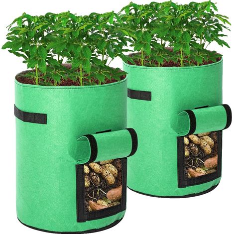 Sac de culture de pommes de terre, capacité de 10 gallons, tissu non tissé, hauteur de 17,8 pouces, couleur verte, comprend 2 sacs (1/5)