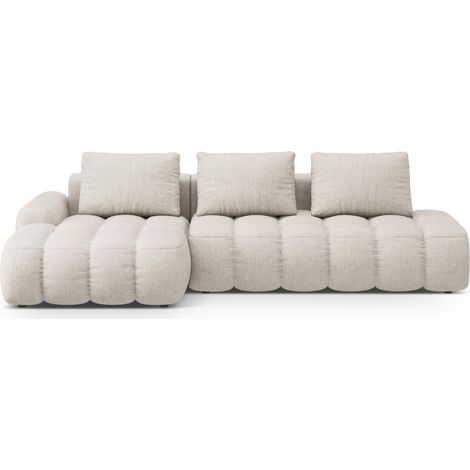 Canapé-lit d'angle gauche + coffre 3 places tissu structurel beige (1/5)