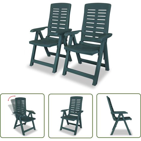 The Living Store Chaises inclinables de jardin lot de 2 Plastique Vert - Chaise De Jardin - Chaise Inclinable - Mobilier De Jardin - Meubles De Terrasse - Fauteuil Pliable (1/5)