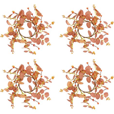 Lot de 4 anneaux pour bougies piliers, bougeoirs en forme de couronne de feuilles d'eucalyptus, décoration rustique pour Pâques, Noël, mariage, fête ou table à la maison (1/5)