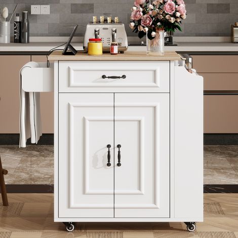 Meuble rangement cuisine pliant à roulettes blanc OKMYHOME (1/5)