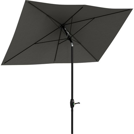 Parasol rectangulaire enclenable 2x3 m avec manivelle toile polyester imperméabilisée haute densité 180g/m² gris foncé