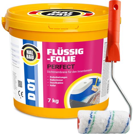 HALBAU Flüssigfolie Perfect Badabdichtung Dichtmembran Dichtfolie + Farbroller 10cm D01 - 7KG (1/5)