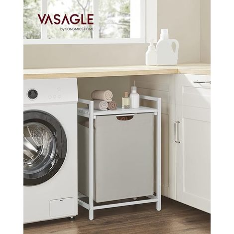 Vasagle – Panier à linge en tissu Oxford – Sac amovible et lavable – Cadre en métal – 65L – Dimensions 50 x 33 x 72 cm – Blanc