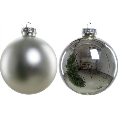 TrendLine Christbaumkugeln 6 Kugeln Ø 8 cm Glas Silber Weihnachtskugeln (1/3)