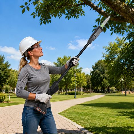 Cordless Pole Saw 21V, 7" Chainsaw, Reach Up to 4FT Chargeable battery, Electric Pole Chainsaw for Tree Trimmer Limb Branch Cutter Pruner (1/5)